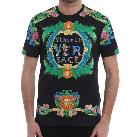 Versace Resort 2018 Black Beverly Palm Graphic Cotton T-Shirt - Picture 1 of 12